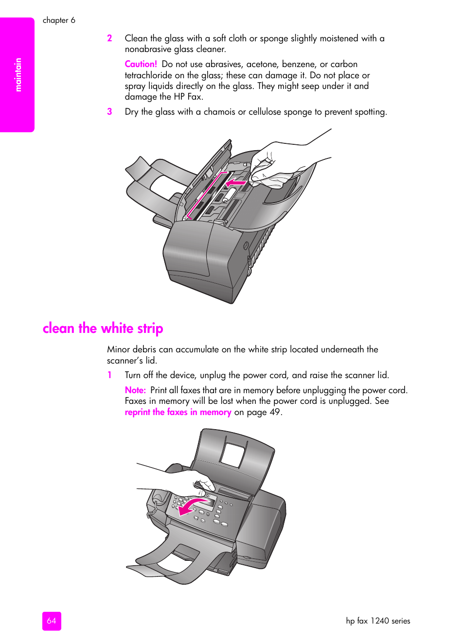 Clean the white strip | HP 1240 Series User Manual | Page 74 / 148