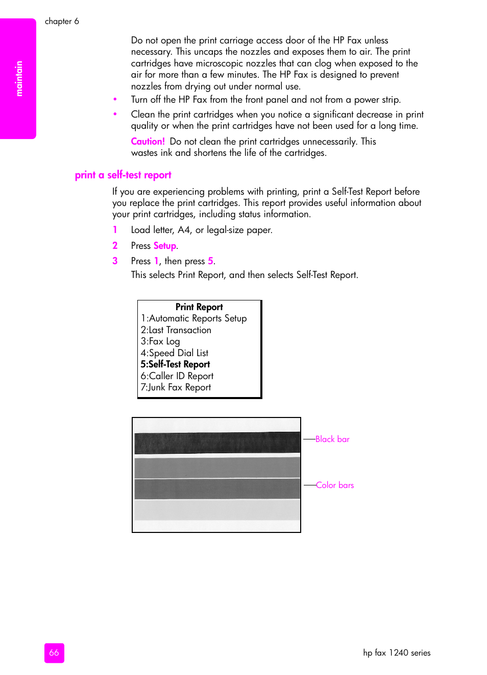 Print a self-test report | HP 1240 Series User Manual | Page 76 / 148