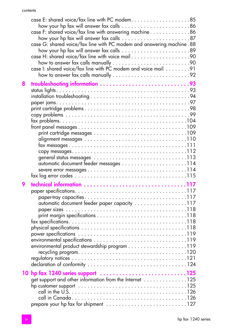 HP 1240 Series User Manual | Page 8 / 148