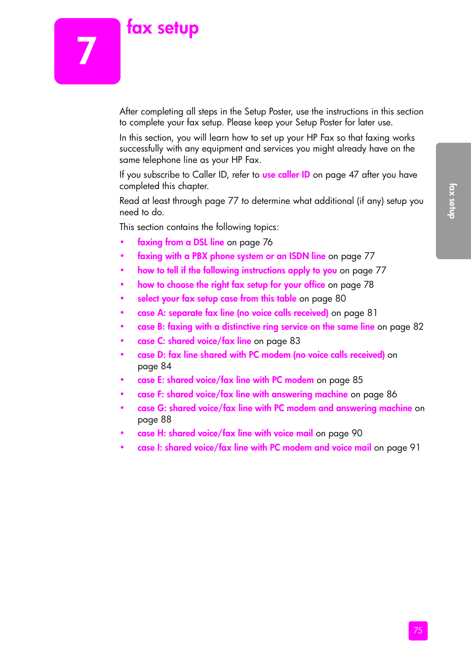 Fax setup, 7 fax setup | HP 1240 Series User Manual | Page 85 / 148