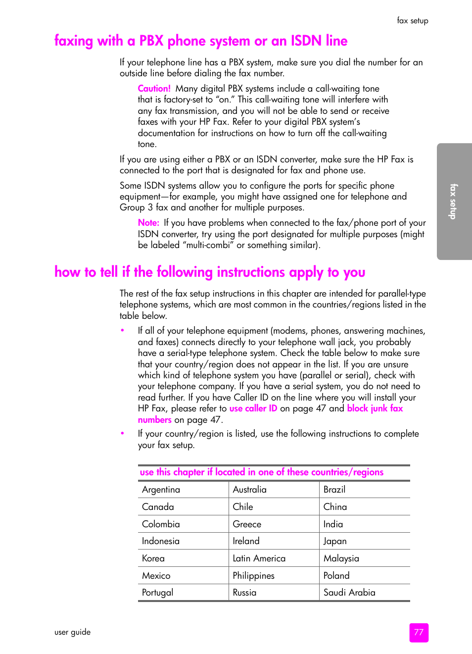 Faxing with a pbx phone system or an isdn line | HP 1240 Series User Manual | Page 87 / 148