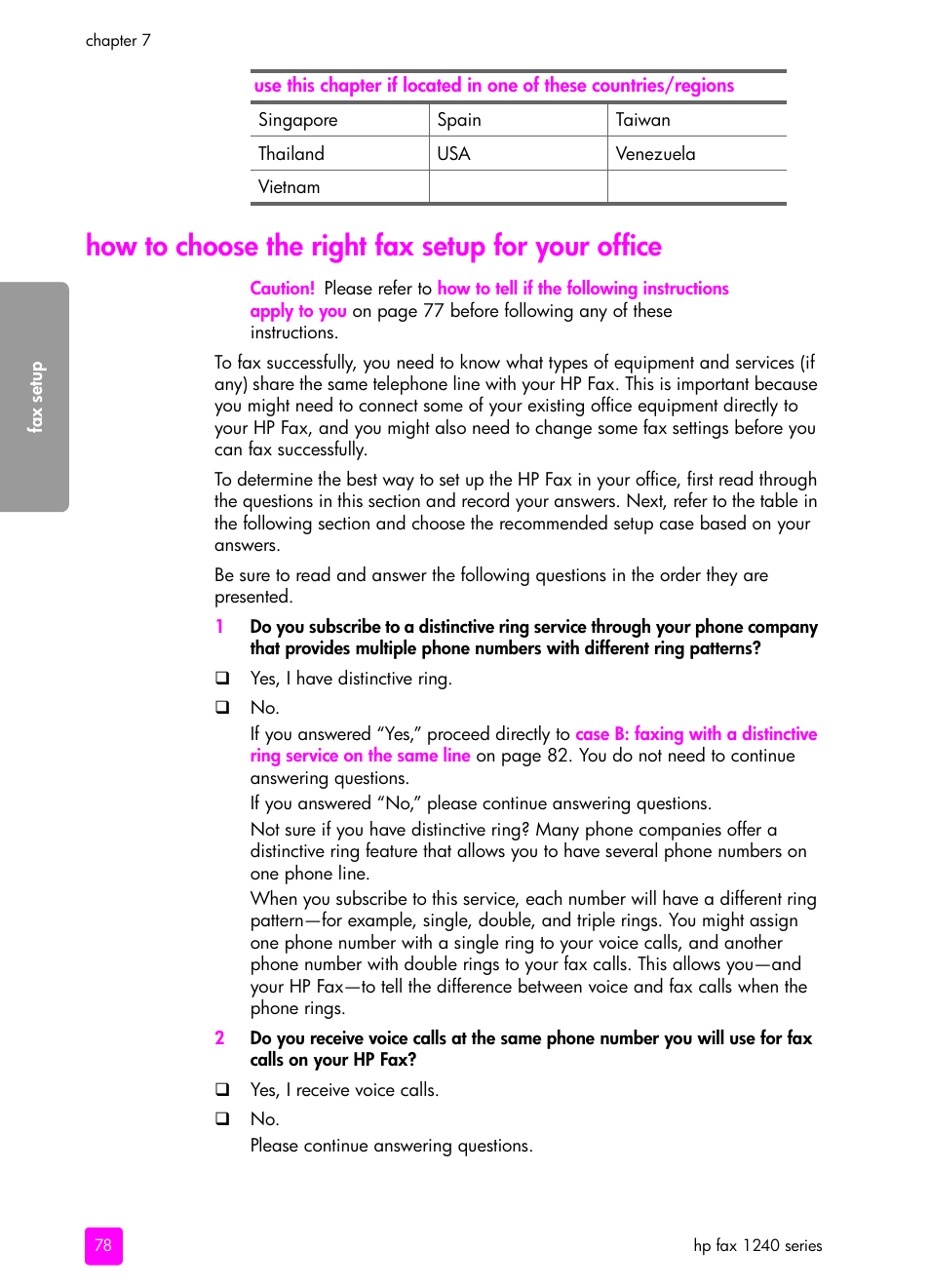 How to choose the right fax setup for your office | HP 1240 Series User Manual | Page 88 / 148