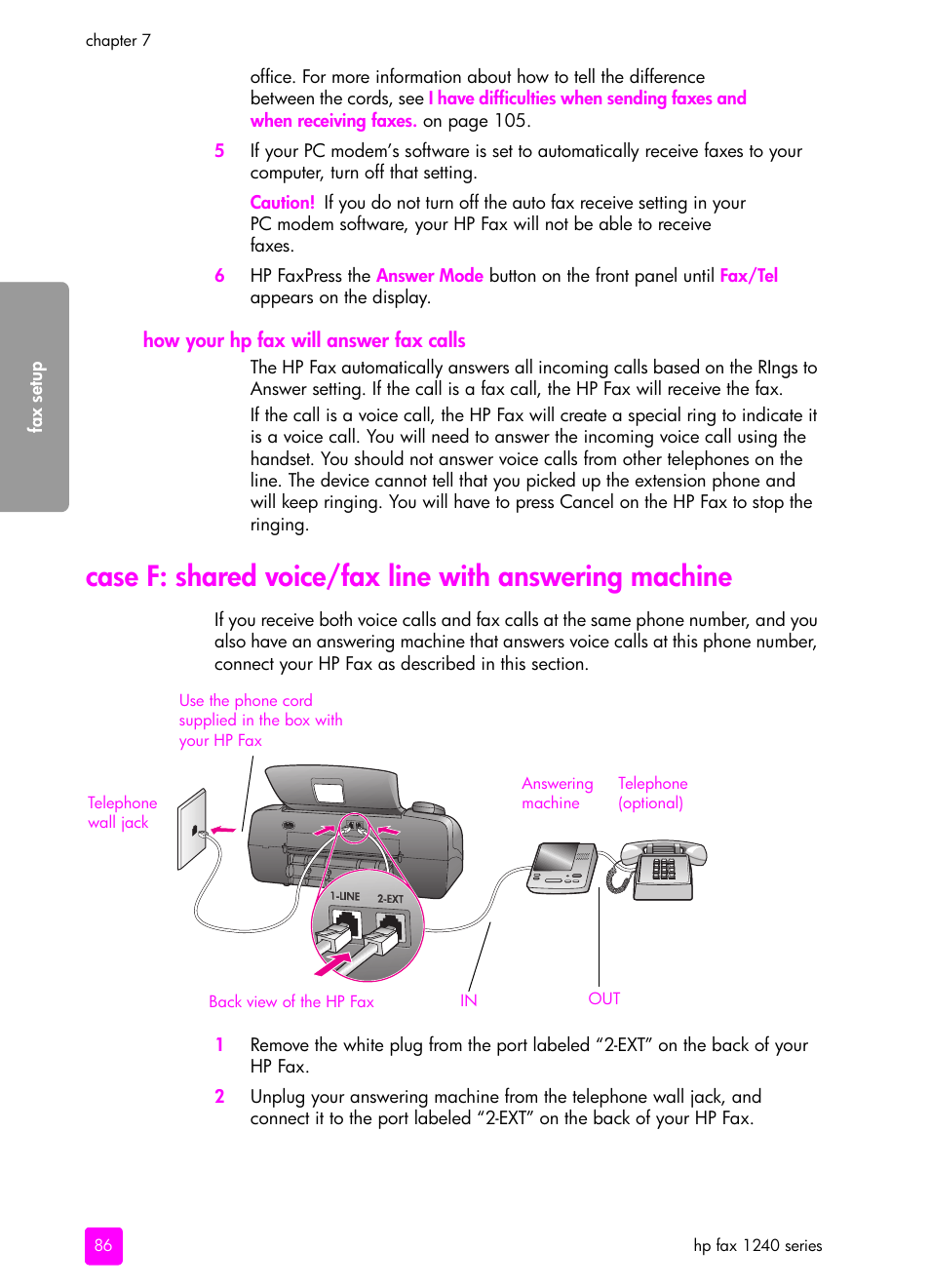 How your hp fax will answer fax calls | HP 1240 Series User Manual | Page 96 / 148