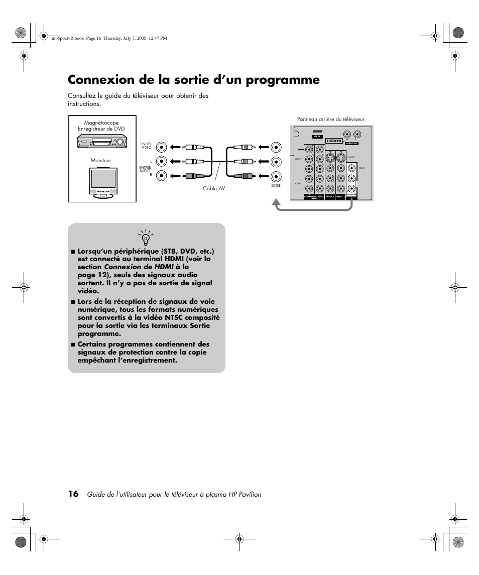 Connexion de la sortie d’un programme | HP Pavilion PE4200N User Manual | Page 102 / 242