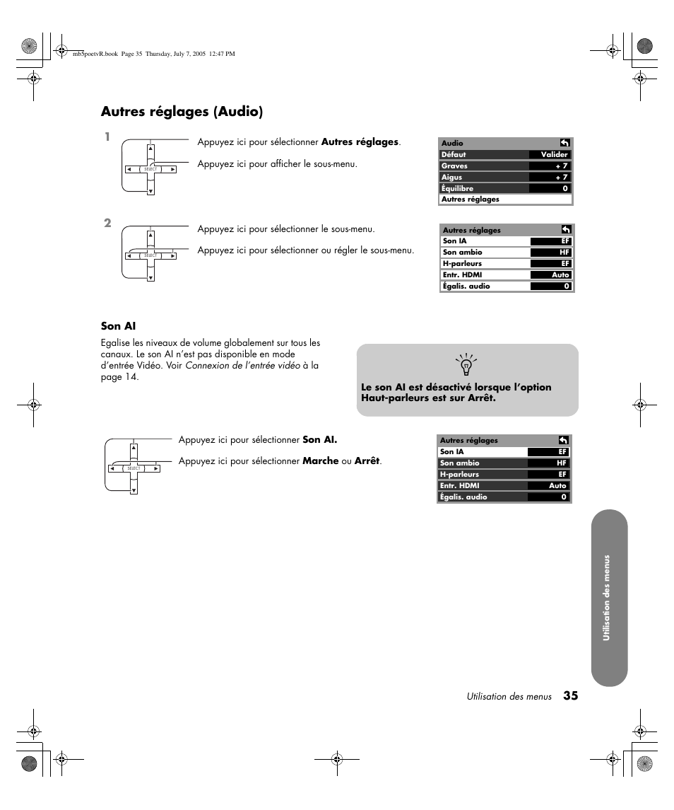Autres réglages (audio) | HP Pavilion PE4200N User Manual | Page 121 / 242