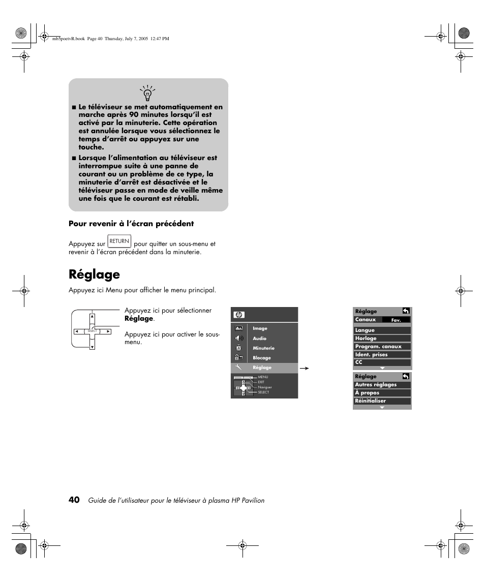Réglage | HP Pavilion PE4200N User Manual | Page 126 / 242