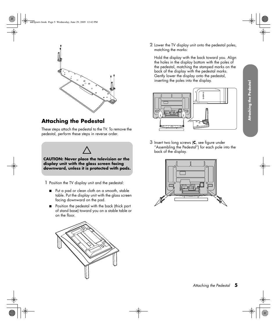Attaching the pedestal | HP Pavilion PE4200N User Manual | Page 13 / 242