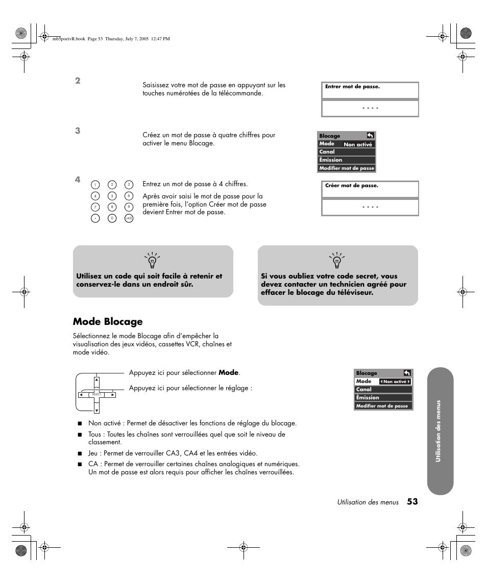 Mode blocage | HP Pavilion PE4200N User Manual | Page 139 / 242