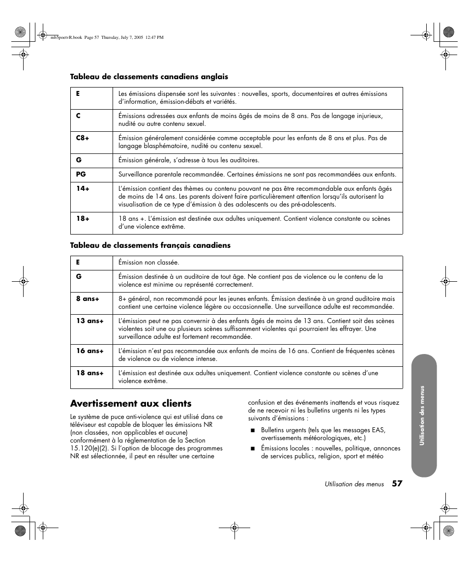 Avertissement aux clients | HP Pavilion PE4200N User Manual | Page 143 / 242