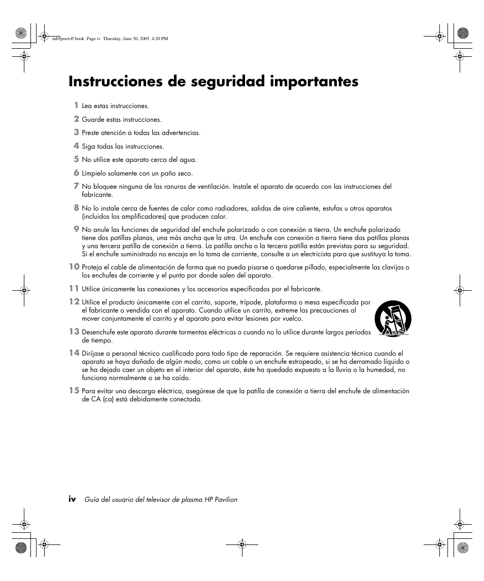 Instrucciones de seguridad importantes | HP Pavilion PE4200N User Manual | Page 166 / 242