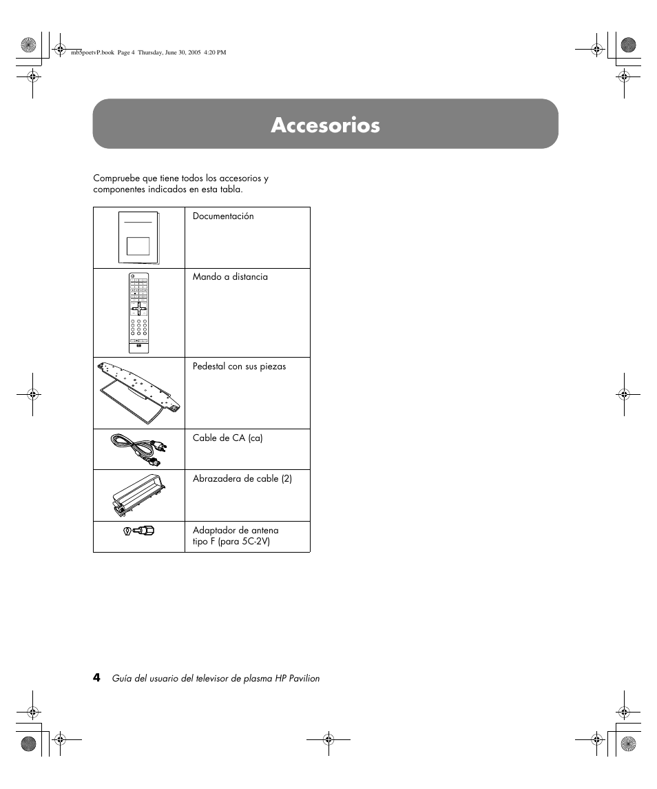 Accesorios | HP Pavilion PE4200N User Manual | Page 174 / 242
