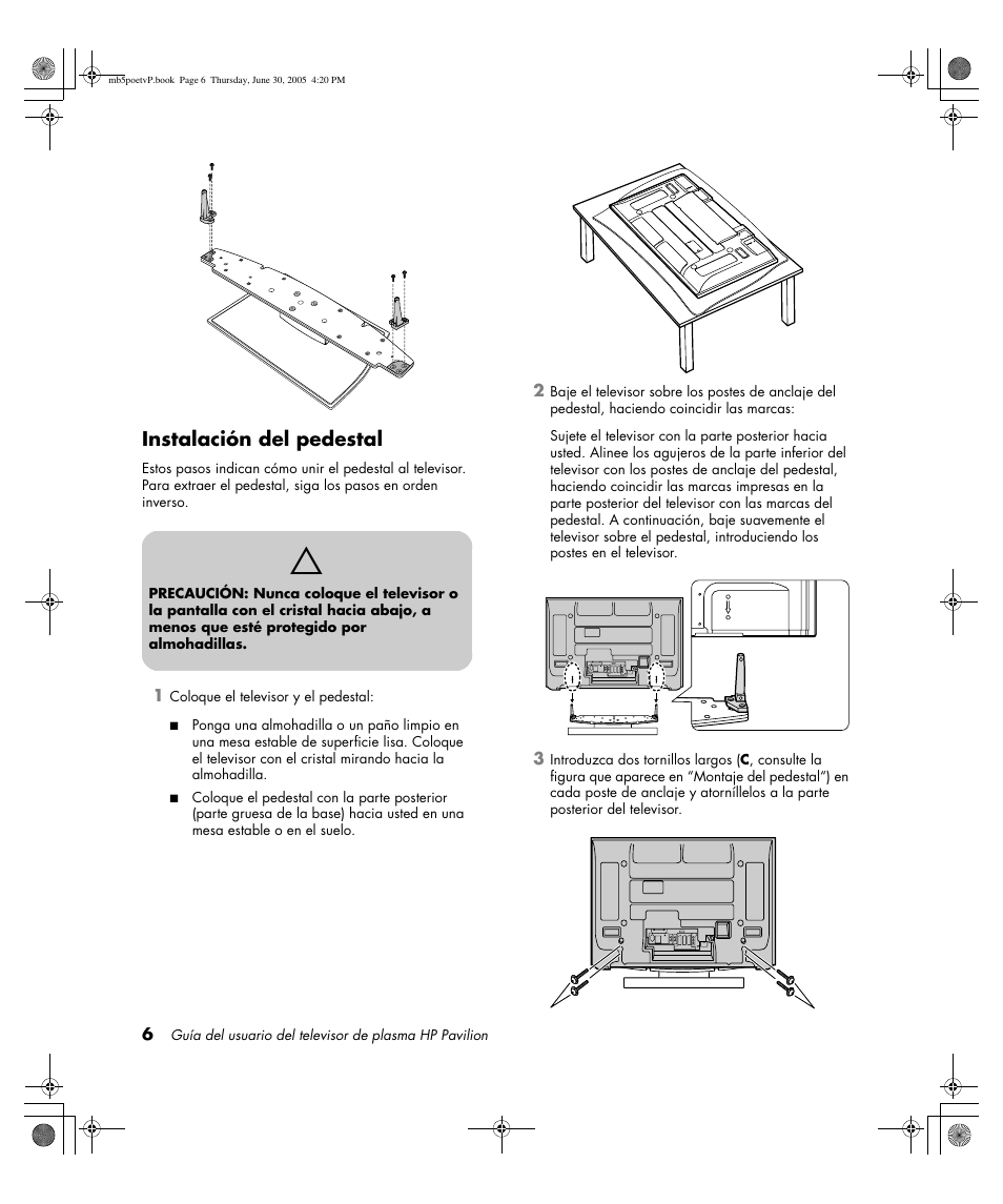 Instalación del pedestal | HP Pavilion PE4200N User Manual | Page 176 / 242