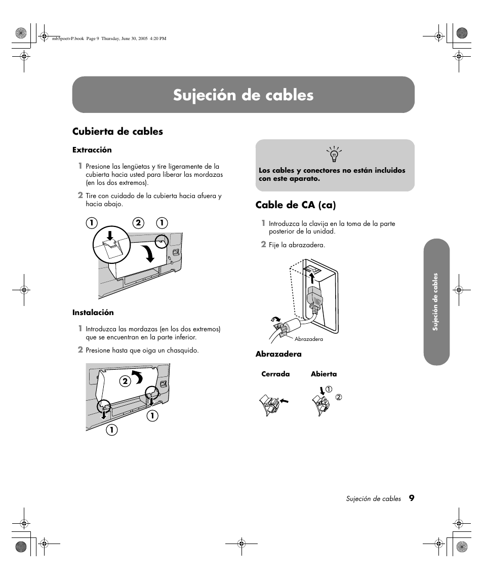 Sujeción de cables | HP Pavilion PE4200N User Manual | Page 179 / 242