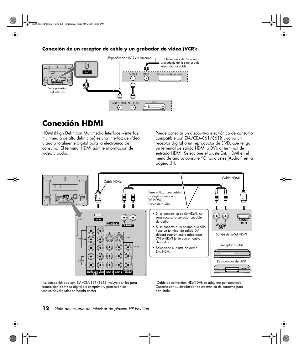 Conexión hdmi, Av in r l audio in | HP Pavilion PE4200N User Manual | Page 182 / 242