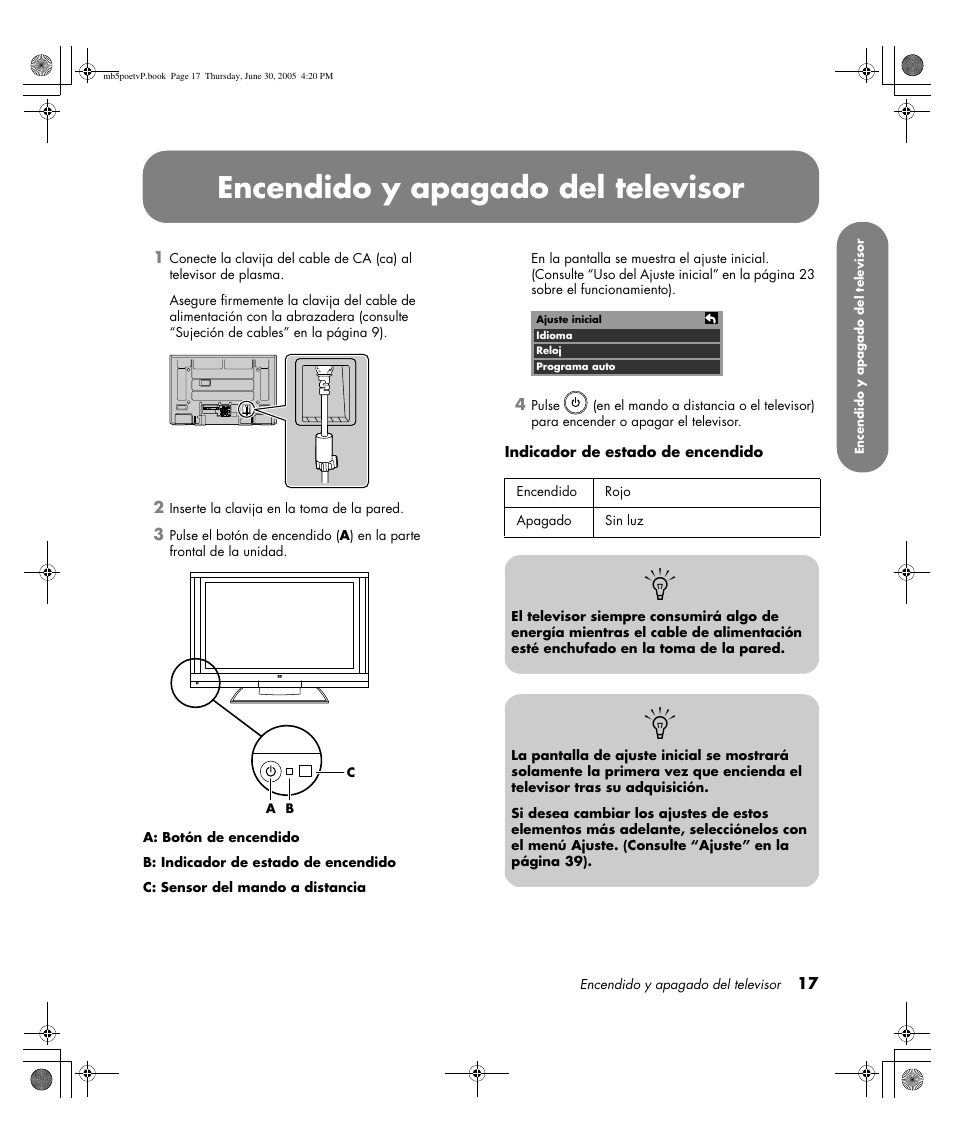 Encendido y apagado del televisor | HP Pavilion PE4200N User Manual | Page 187 / 242