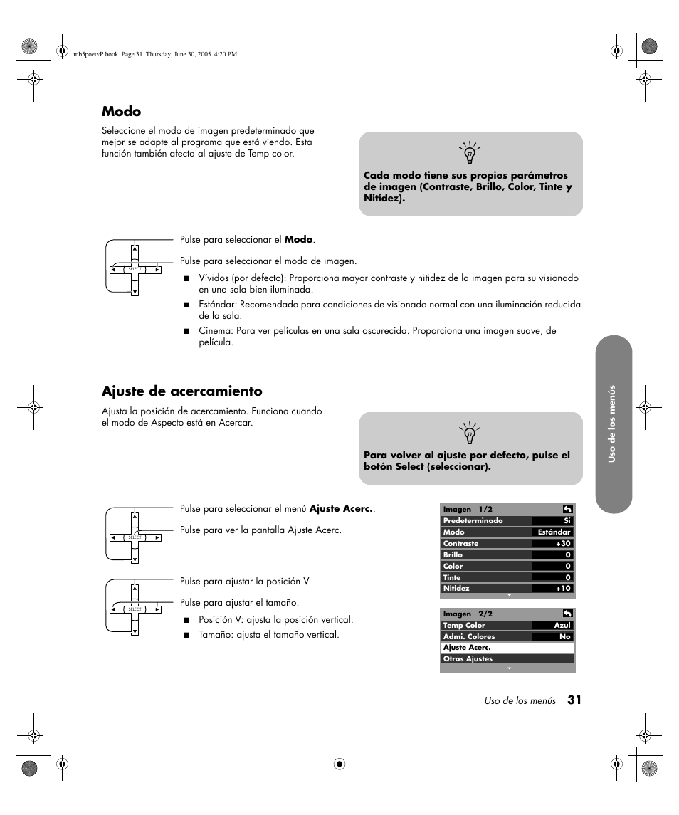Modo, Ajuste de acercamiento | HP Pavilion PE4200N User Manual | Page 201 / 242