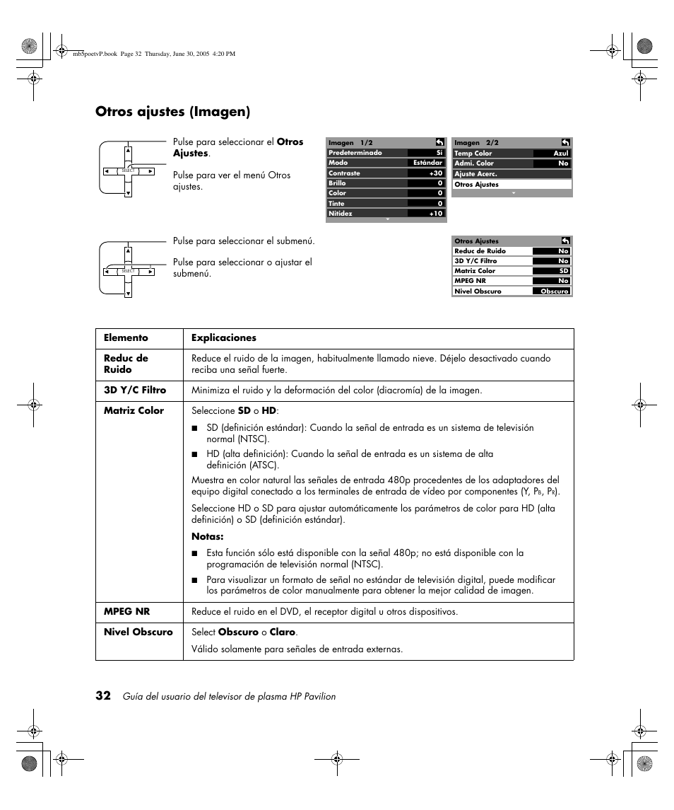 Otros ajustes (imagen) | HP Pavilion PE4200N User Manual | Page 202 / 242