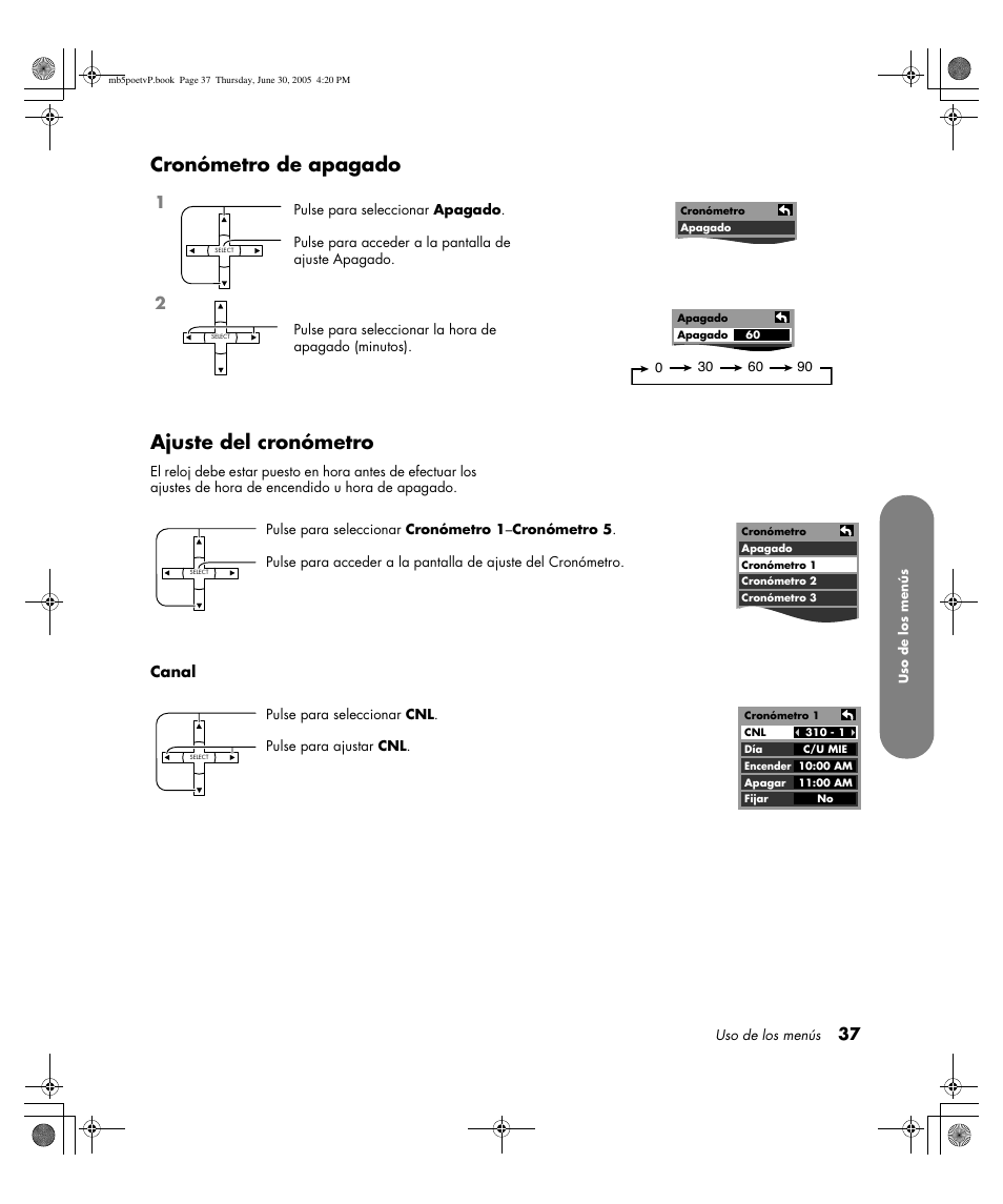 Cronómetro de apagado ajuste del cronómetro | HP Pavilion PE4200N User Manual | Page 207 / 242
