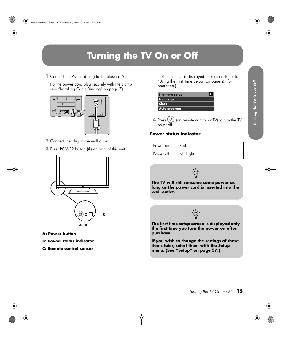 Turning the tv on or off | HP Pavilion PE4200N User Manual | Page 23 / 242
