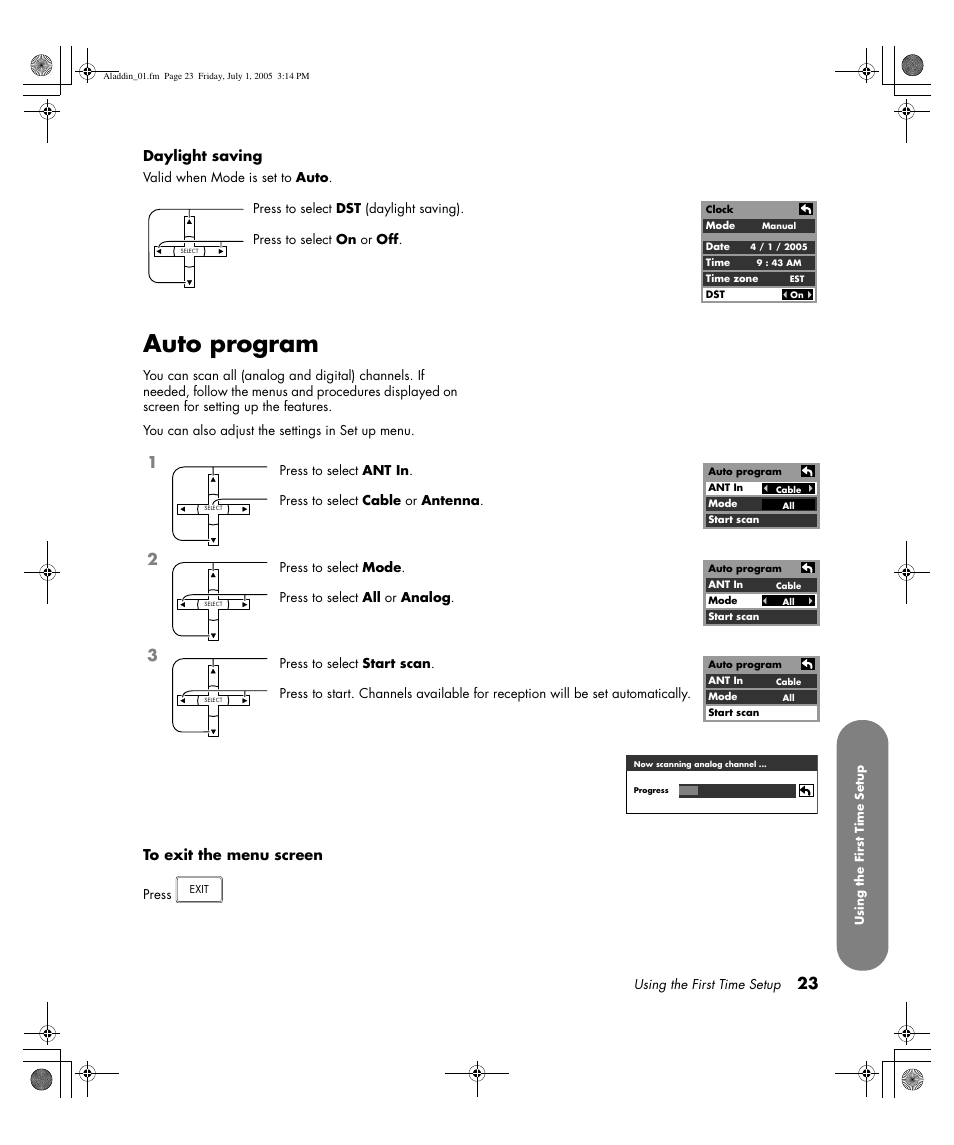 Auto program, Daylight saving | HP Pavilion PE4200N User Manual | Page 31 / 242