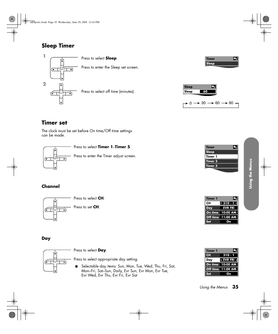 Sleep timer timer set | HP Pavilion PE4200N User Manual | Page 43 / 242