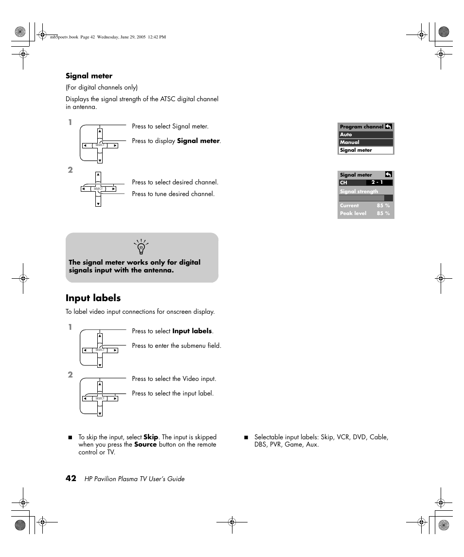Input labels | HP Pavilion PE4200N User Manual | Page 50 / 242