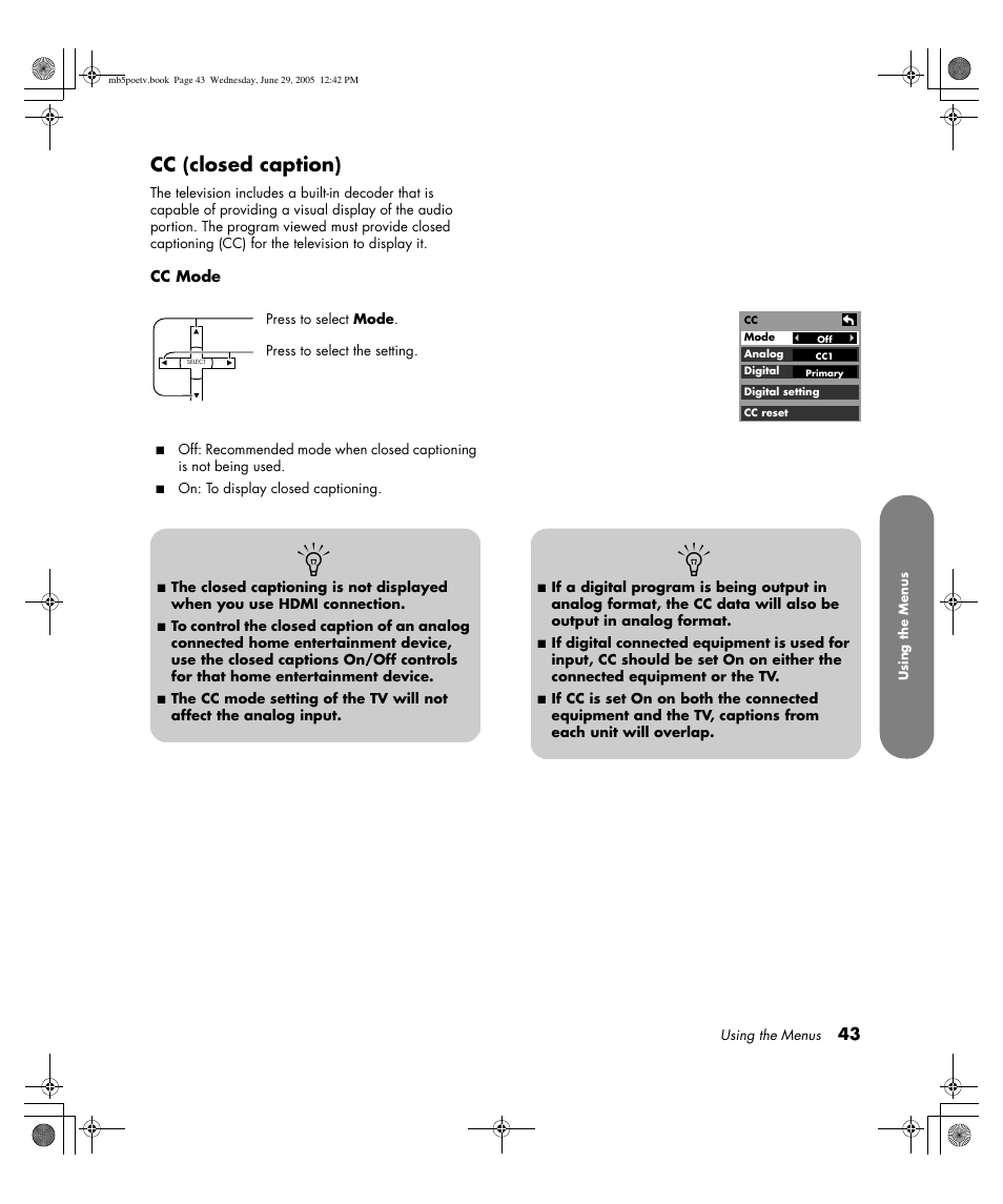 Cc (closed caption) | HP Pavilion PE4200N User Manual | Page 51 / 242