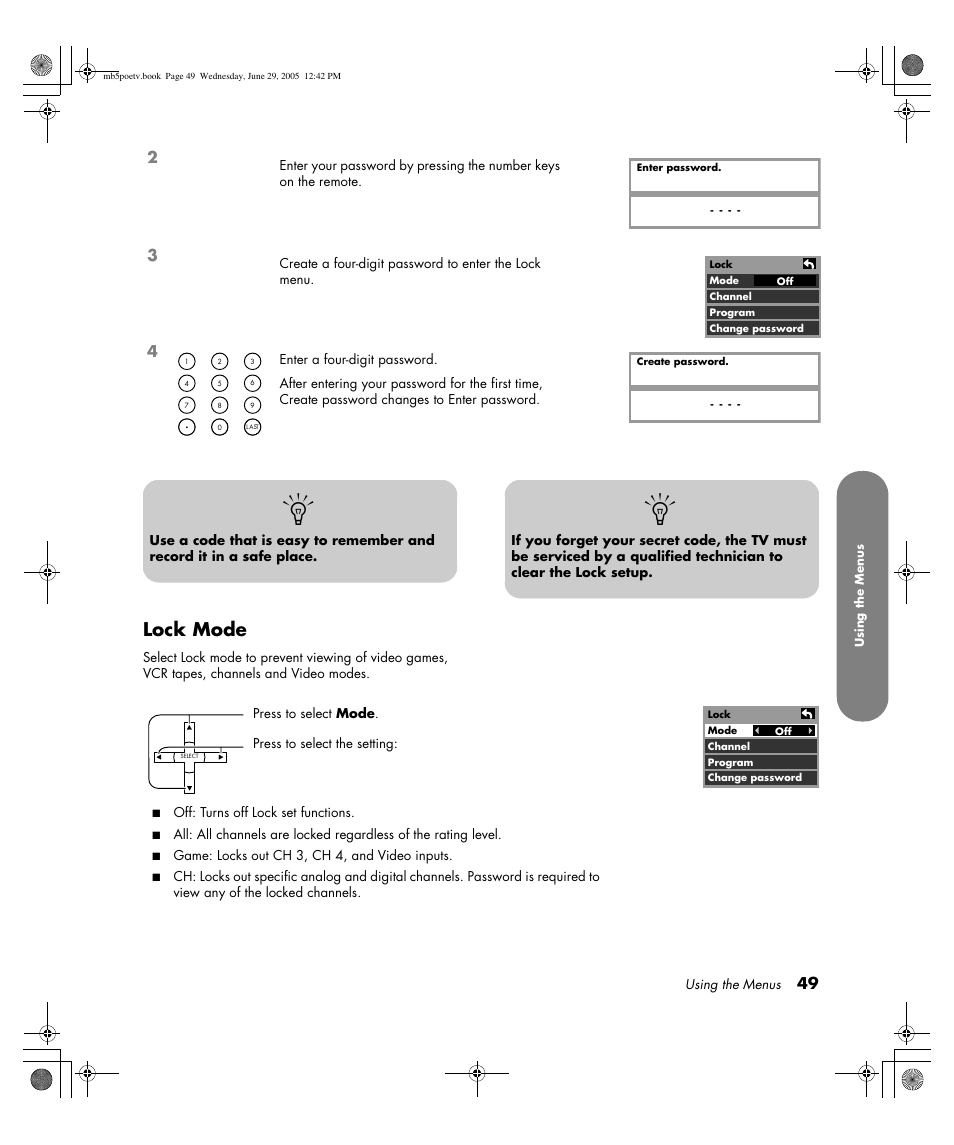 Lock mode | HP Pavilion PE4200N User Manual | Page 57 / 242