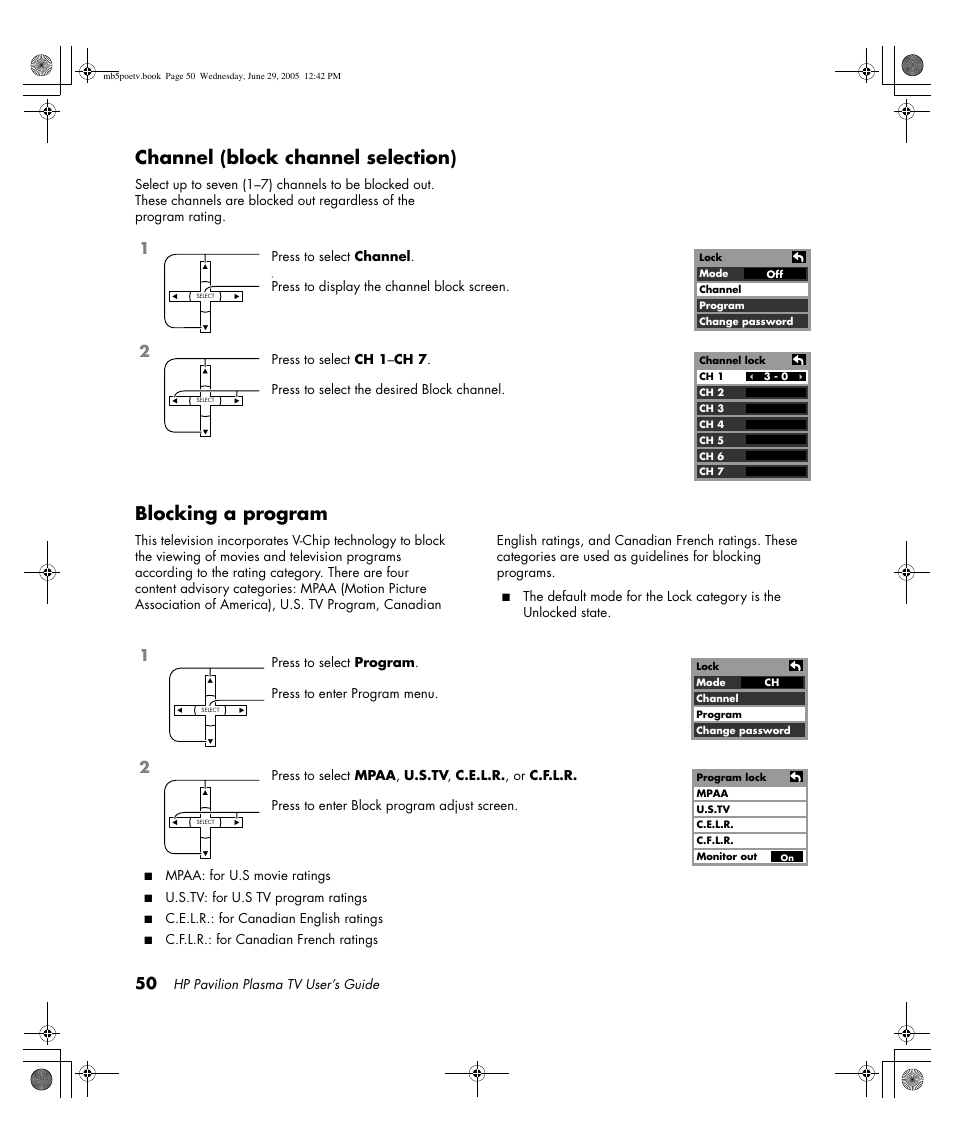 Channel (block channel selection), Blocking a program | HP Pavilion PE4200N User Manual | Page 58 / 242