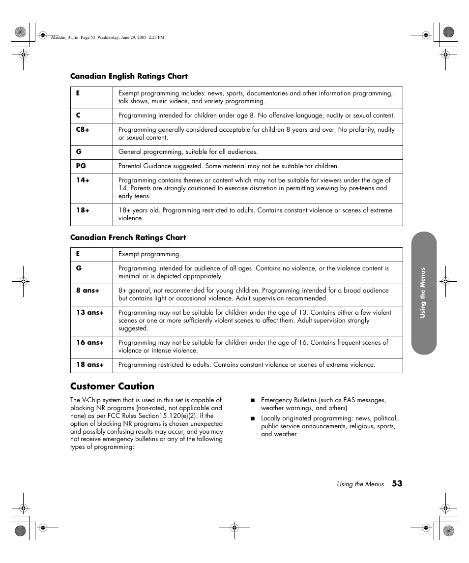 Customer caution | HP Pavilion PE4200N User Manual | Page 61 / 242