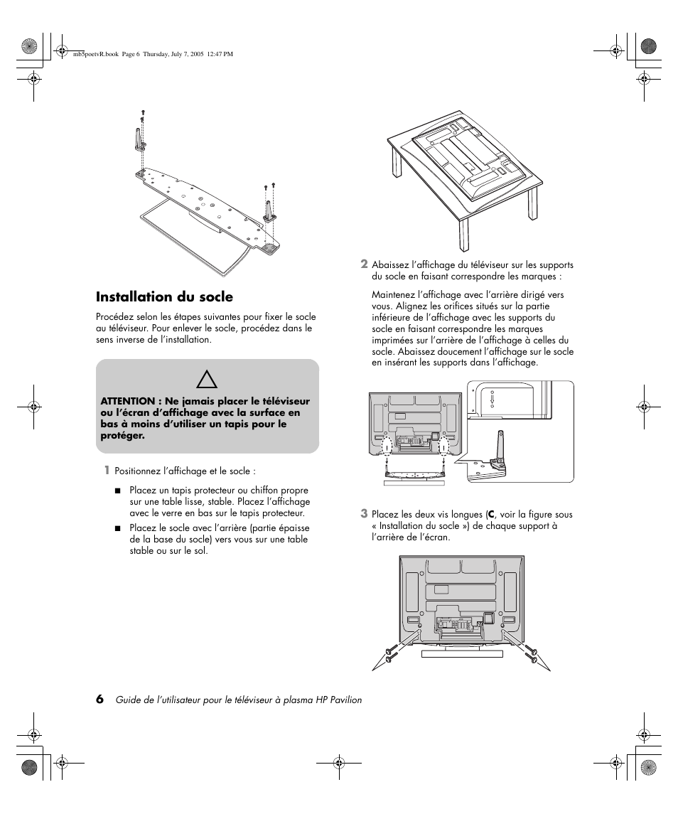 Installation du socle | HP Pavilion PE4200N User Manual | Page 92 / 242