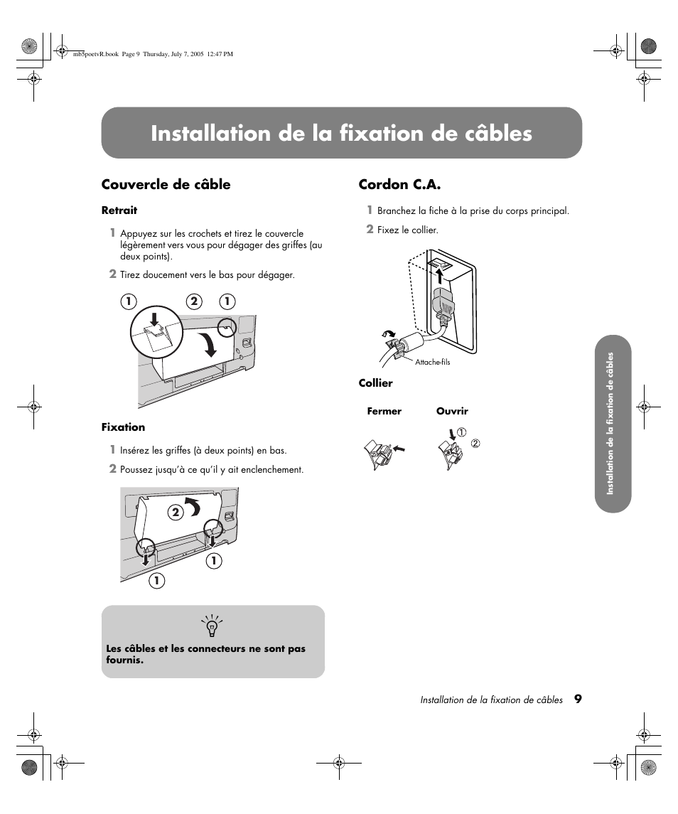 Installation de la fixation de câbles | HP Pavilion PE4200N User Manual | Page 95 / 242