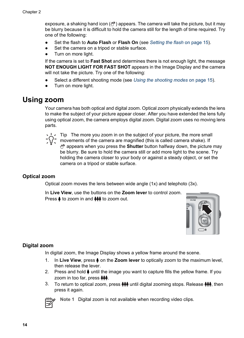 Using zoom, Optical zoom, Digital zoom | HP Photosmart M525 User Manual | Page 14 / 46