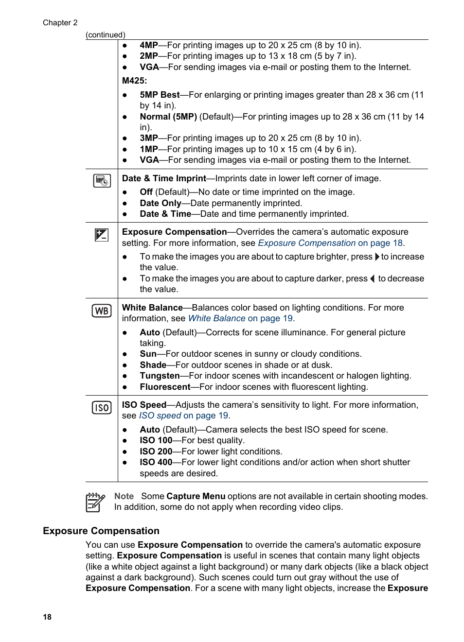 Exposure compensation | HP Photosmart M525 User Manual | Page 18 / 46