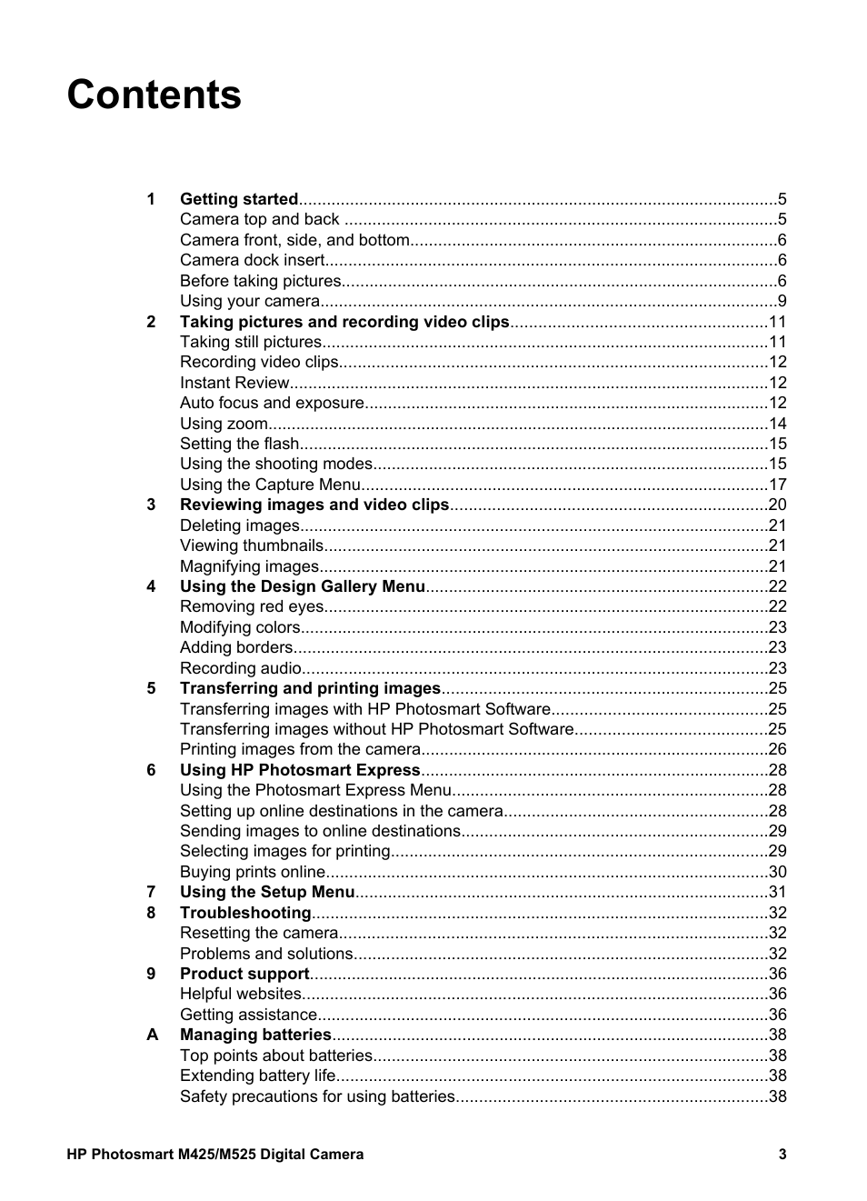 HP Photosmart M525 User Manual | Page 3 / 46
