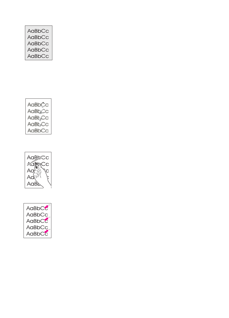 Toner smear, Gray background, Vertical repetitive defects | Loose toner | HP 1100A User Manual | Page 82 / 183