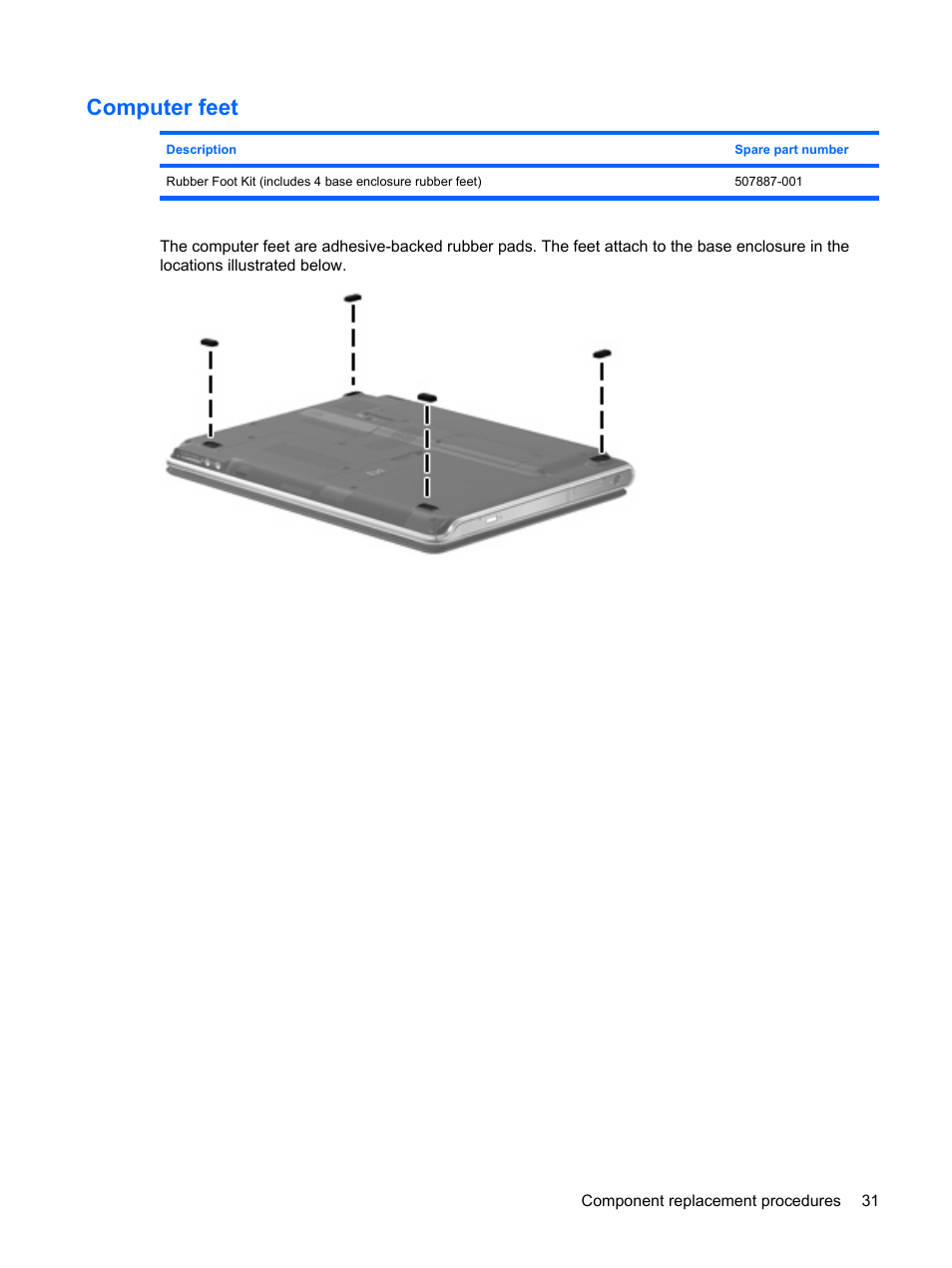 Computer feet | HP PAVILION DV3 User Manual | Page 39 / 114