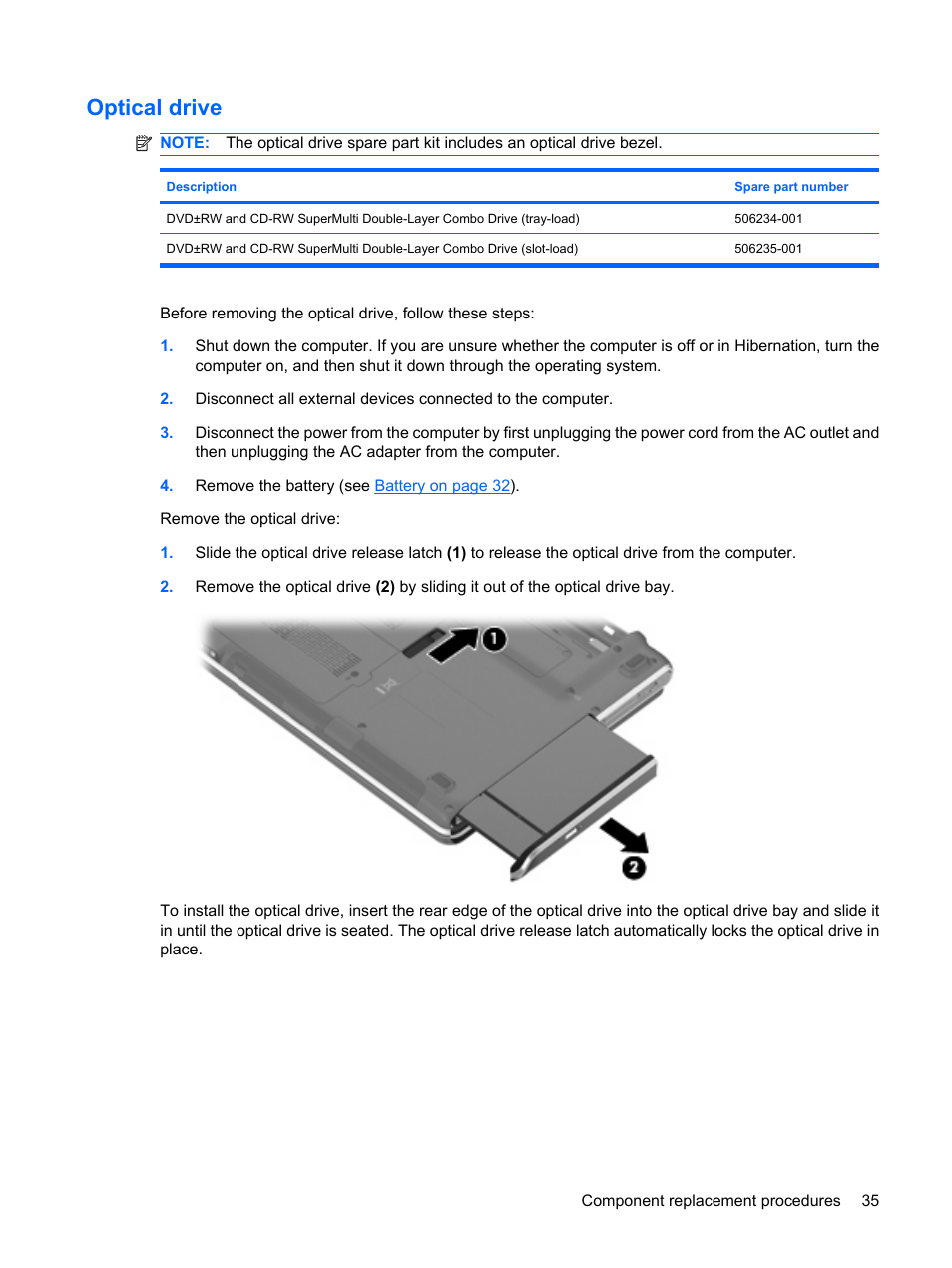 Optical drive | HP PAVILION DV3 User Manual | Page 43 / 114