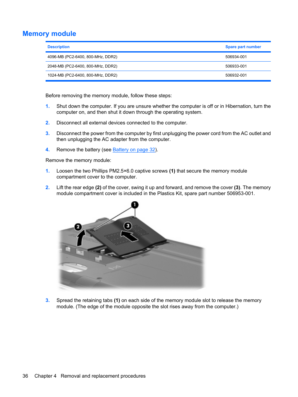 Memory module | HP PAVILION DV3 User Manual | Page 44 / 114