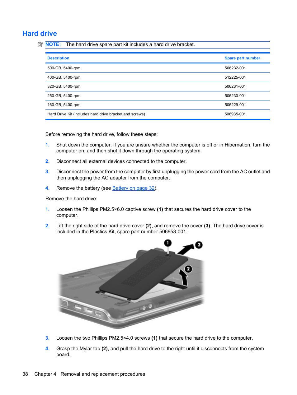 Hard drive | HP PAVILION DV3 User Manual | Page 46 / 114