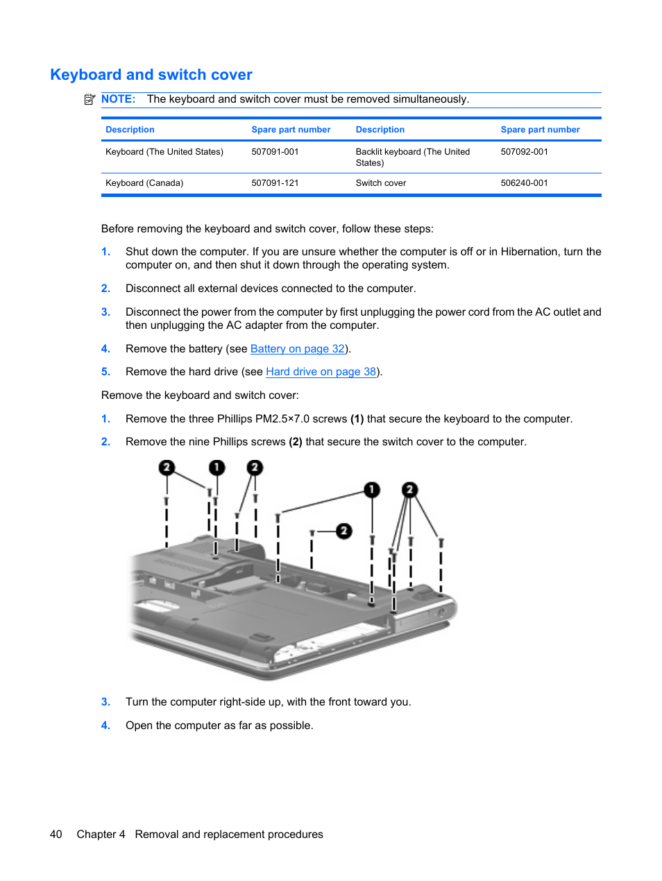 Keyboard and switch cover | HP PAVILION DV3 User Manual | Page 48 / 114