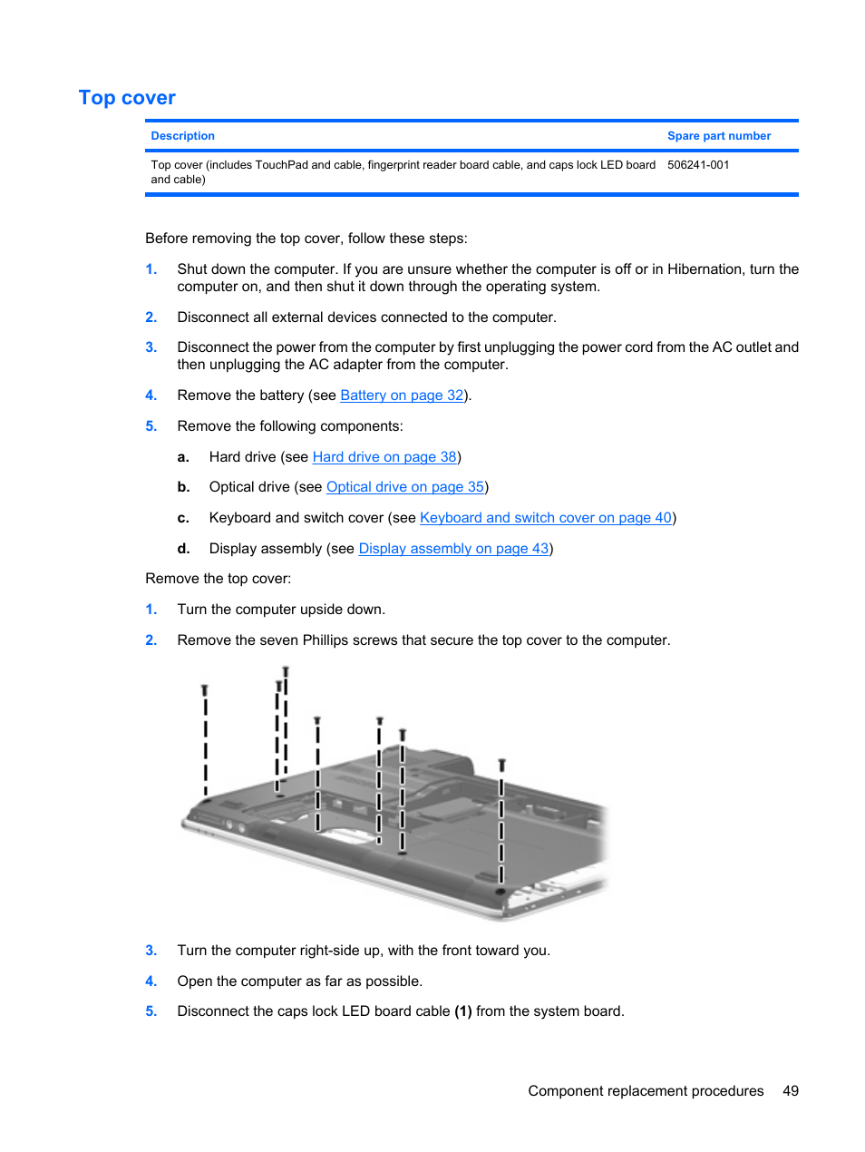 Top cover | HP PAVILION DV3 User Manual | Page 57 / 114