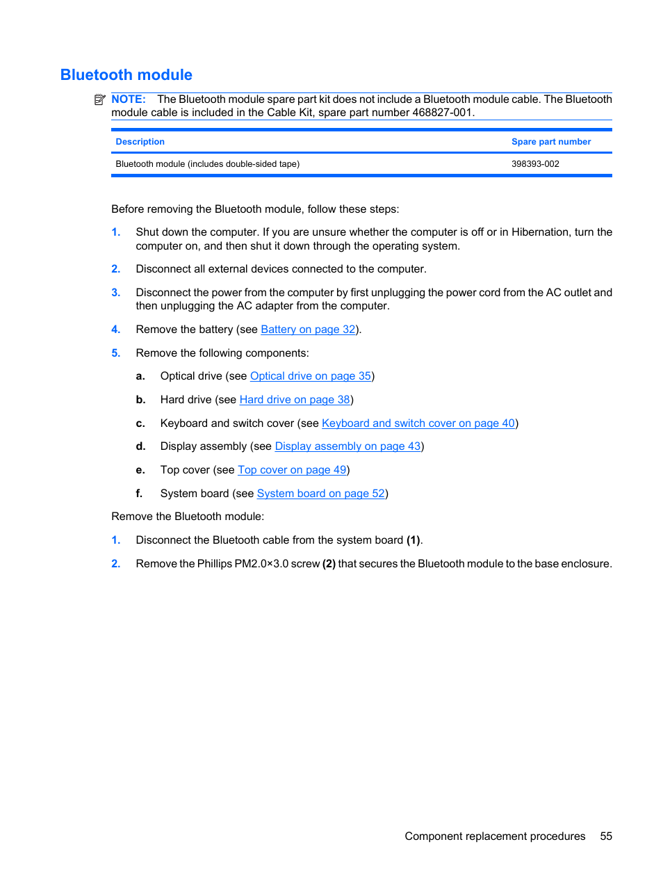 Bluetooth module | HP PAVILION DV3 User Manual | Page 63 / 114