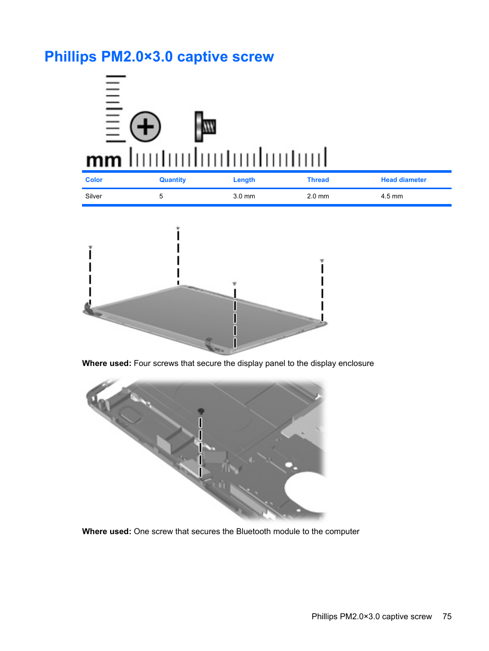 Phillips pm2.0×3.0 captive screw | HP PAVILION DV3 User Manual | Page 83 / 114