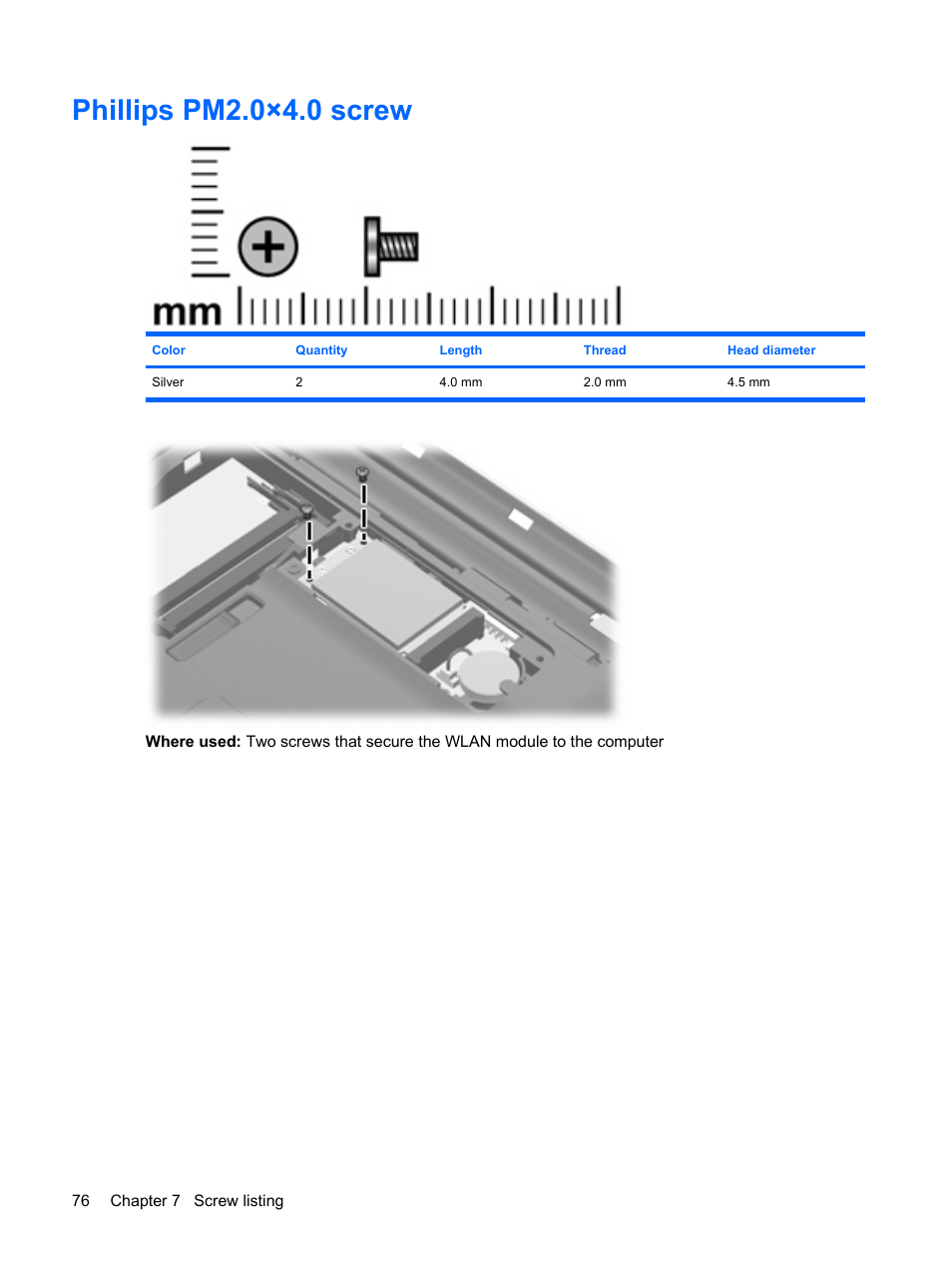 Phillips pm2.0×4.0 screw | HP PAVILION DV3 User Manual | Page 84 / 114