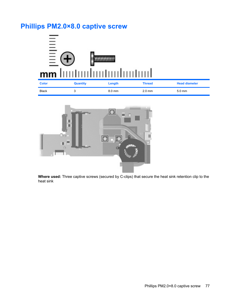 Phillips pm2.0×8.0 captive screw | HP PAVILION DV3 User Manual | Page 85 / 114