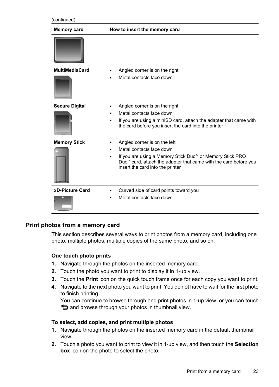 Print photos from a memory card | HP PhotoSmart A620 Series User Manual | Page 24 / 88