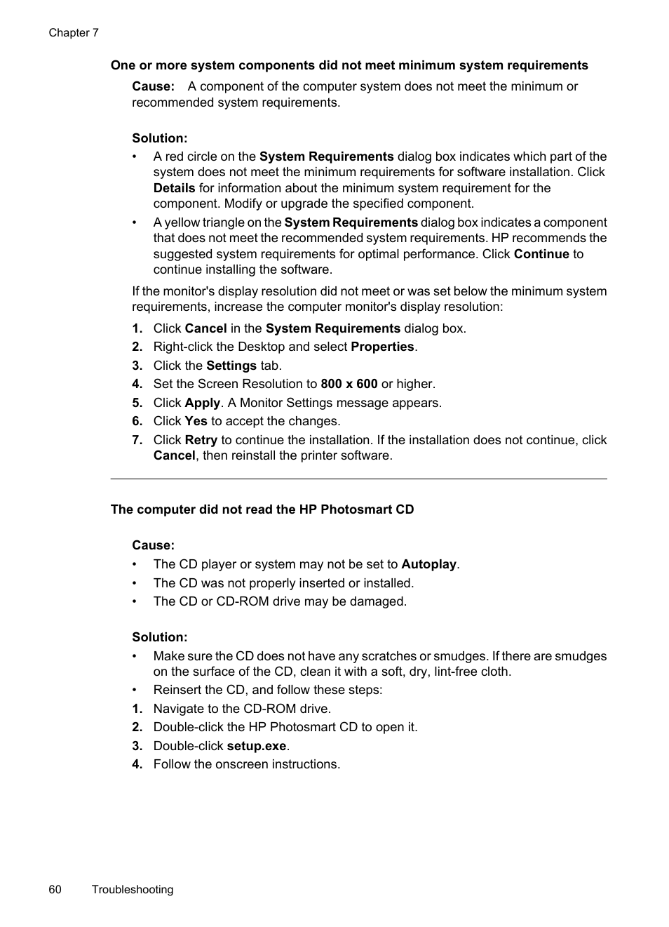 The computer did not read the hp photosmart cd | HP PhotoSmart A620 Series User Manual | Page 61 / 88