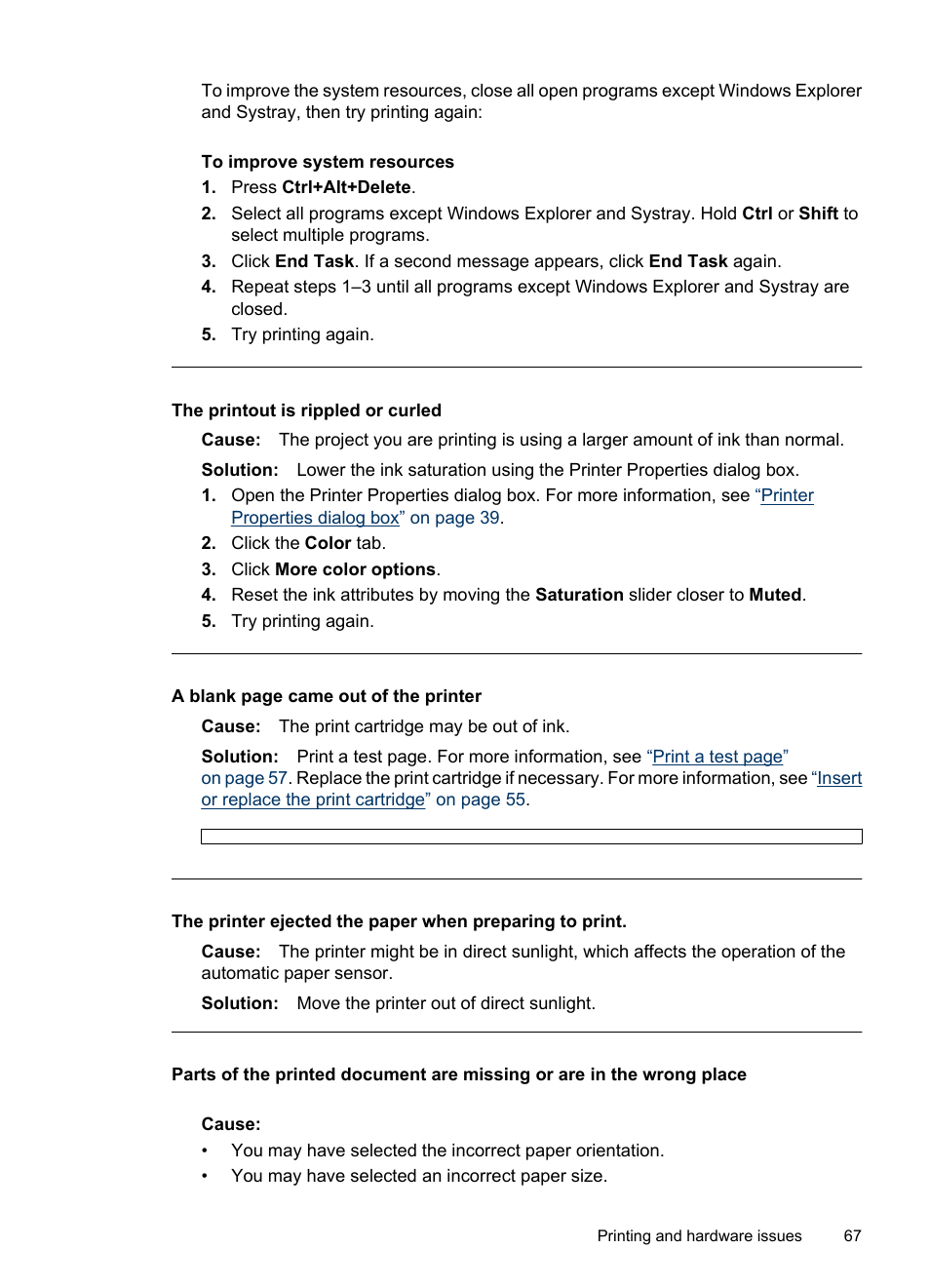 The printout is rippled or curled | HP PhotoSmart A620 Series User Manual | Page 68 / 88