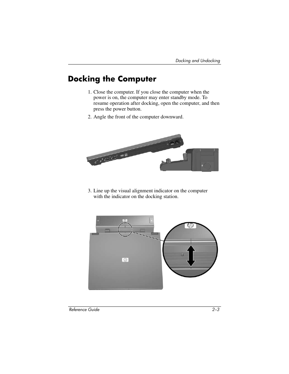 Docking the computer, Docking the computer –3 | HP 367055-002 User Manual | Page 13 / 26